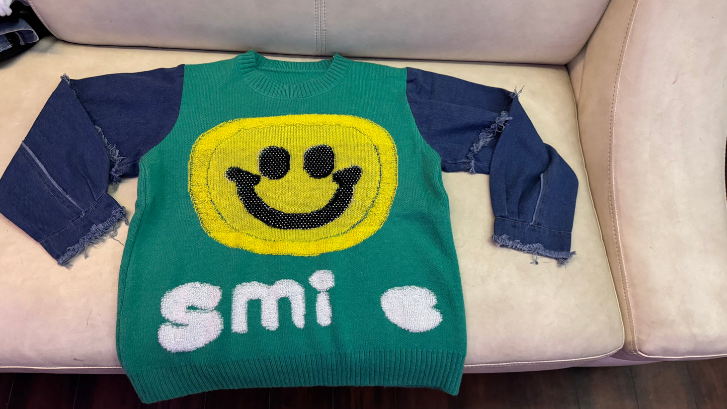 Denim sleeves smiley tee