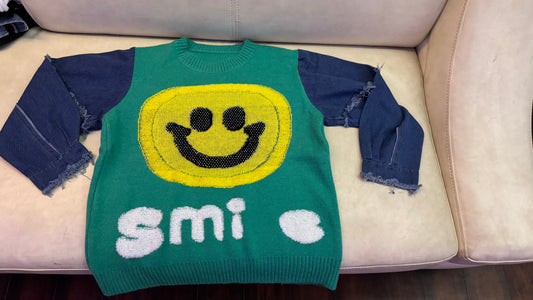 Denim sleeves smiley tee